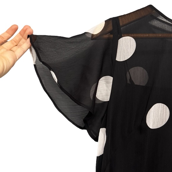 NWT Loft Black White Polka Dot Flounce Maxi Dress Sz 6 Flutter Sleeve - Picture 5 of 12